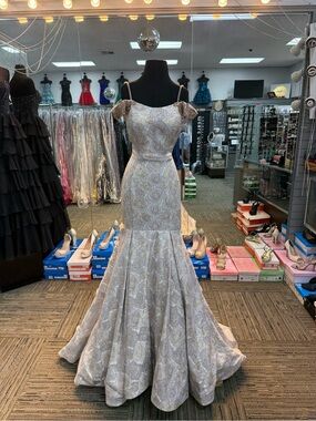 RACHEL ALLEN 8401 CHAMPAGNE FLORAL SIZE 6 MERMAID FORMAL/PROM/HOMECOMING DRESS